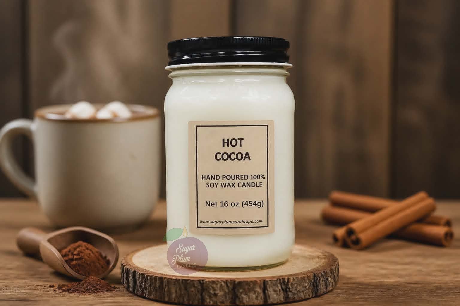 16oz Mason Jar Soy Wax Candle: Hot Cocoa