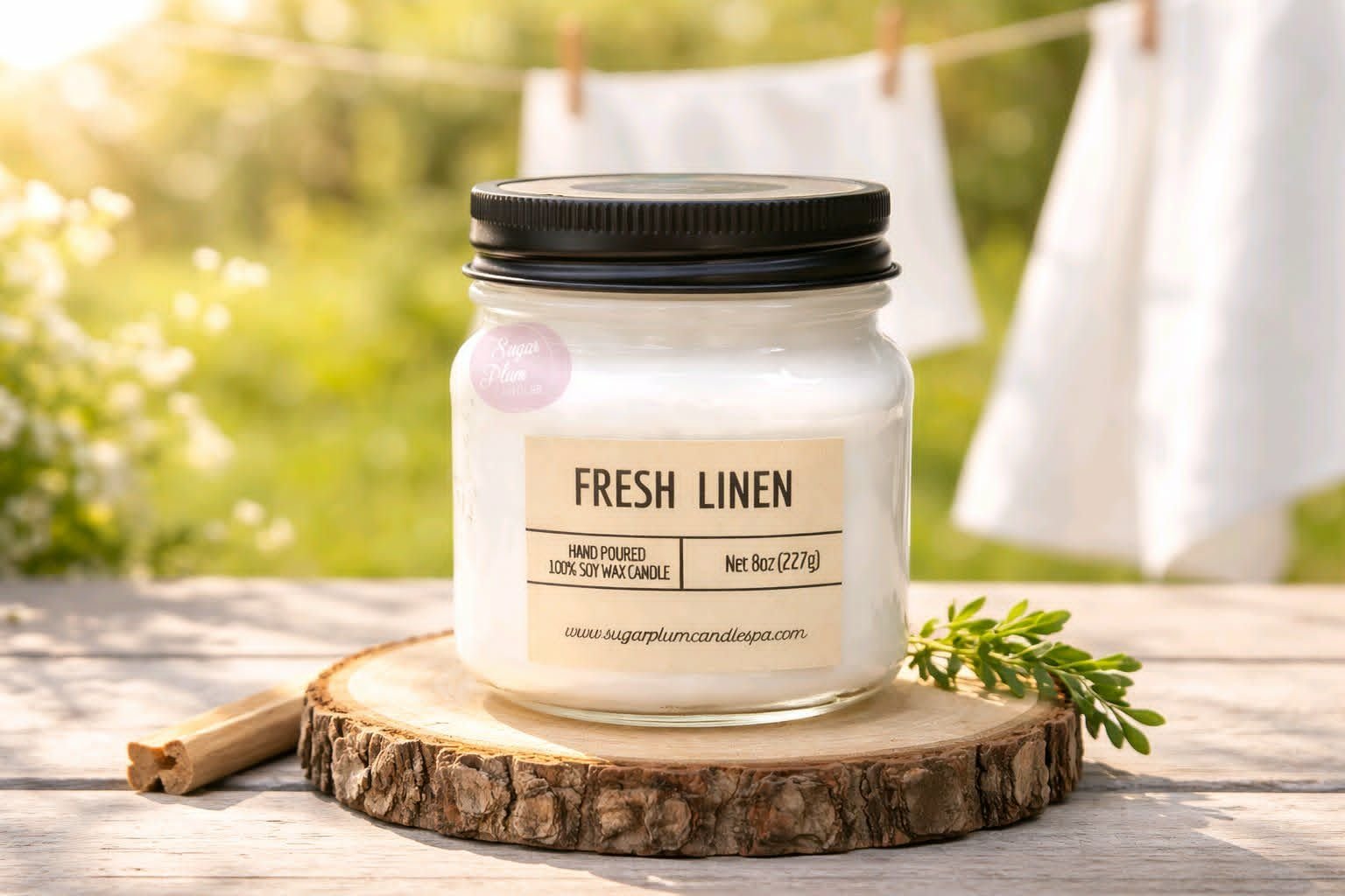 8oz Mason Jar Soy Wax Candle: Fresh Linen