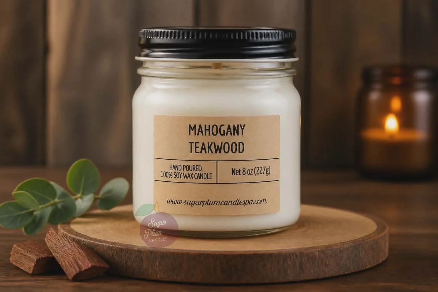 8oz Mason Jar Soy Wax Candle: Mahogany Teakwood