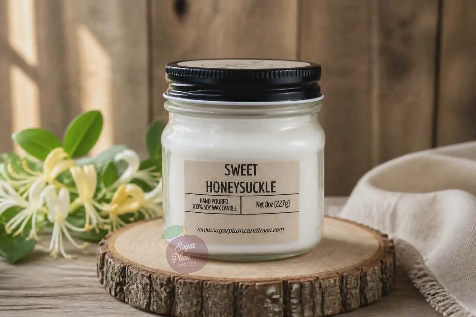 8oz Mason Jar Soy Wax Candle: Sweet Honeysuckle
