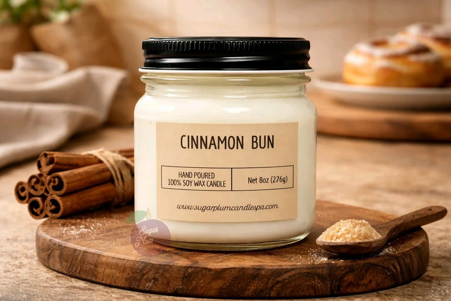 8oz Mason Jar Soy Wax Candle: Cinnamon Bun