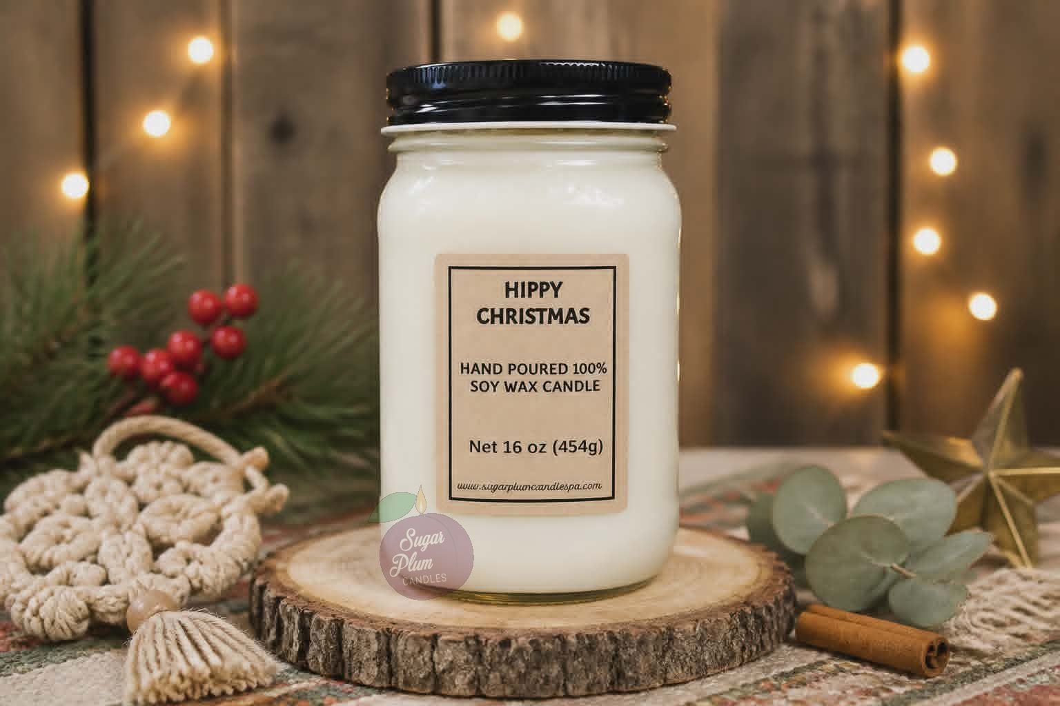16oz Mason Jar Soy Wax Candle: Hippy Christmas