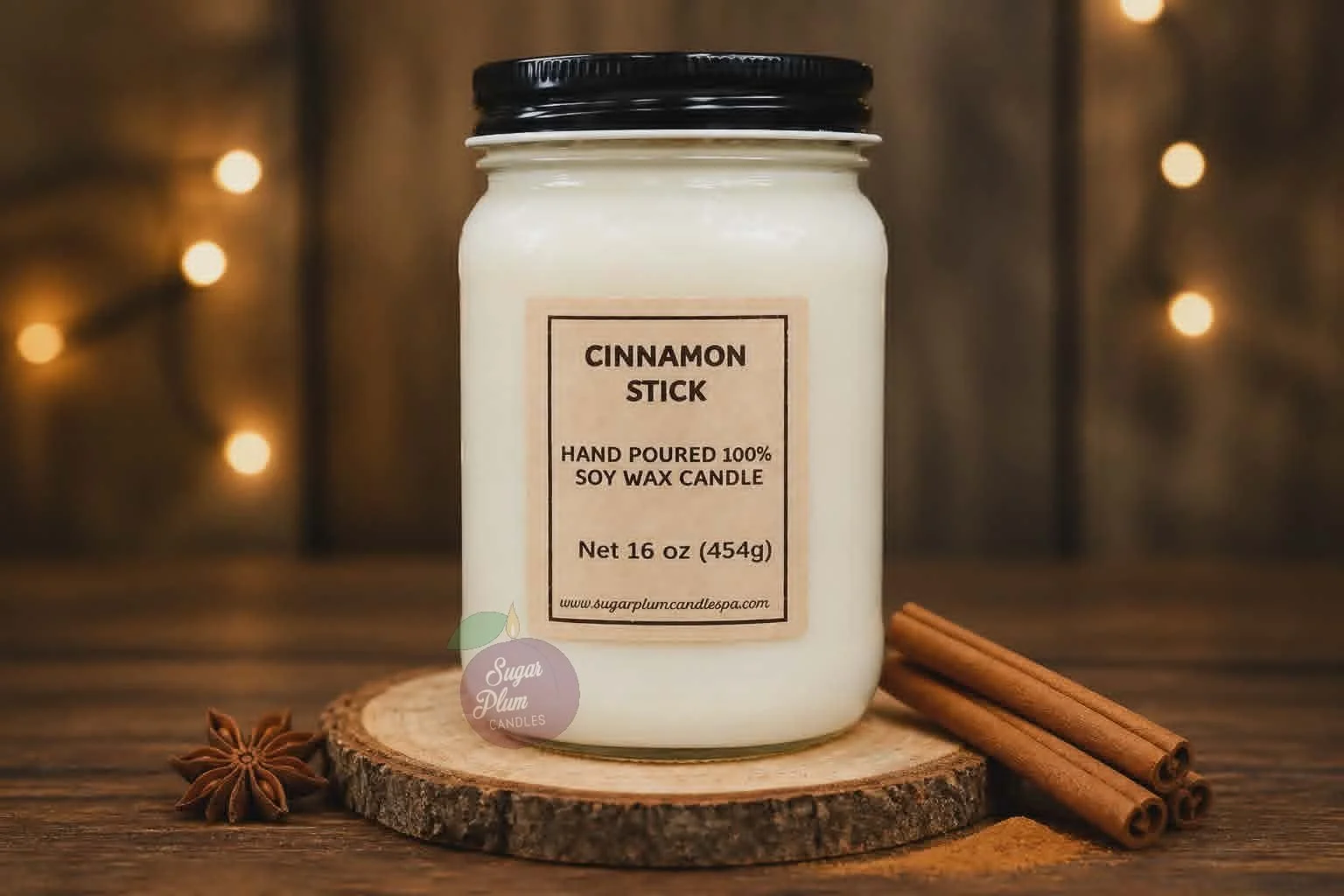 16oz Mason Jar Soy Wax Candle: Cinnamon Stick