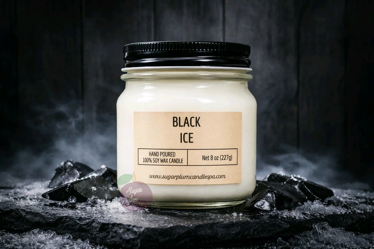 8oz Mason Jar Soy Wax Candle: Black Ice