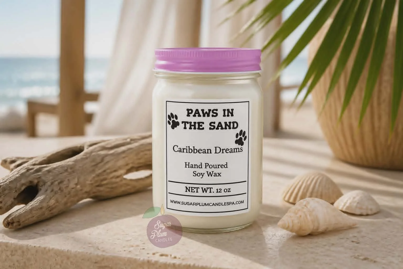 "Paws in the Sand" - Caribbean Dreams: 12oz Pet Themed, Soy Wax Candle