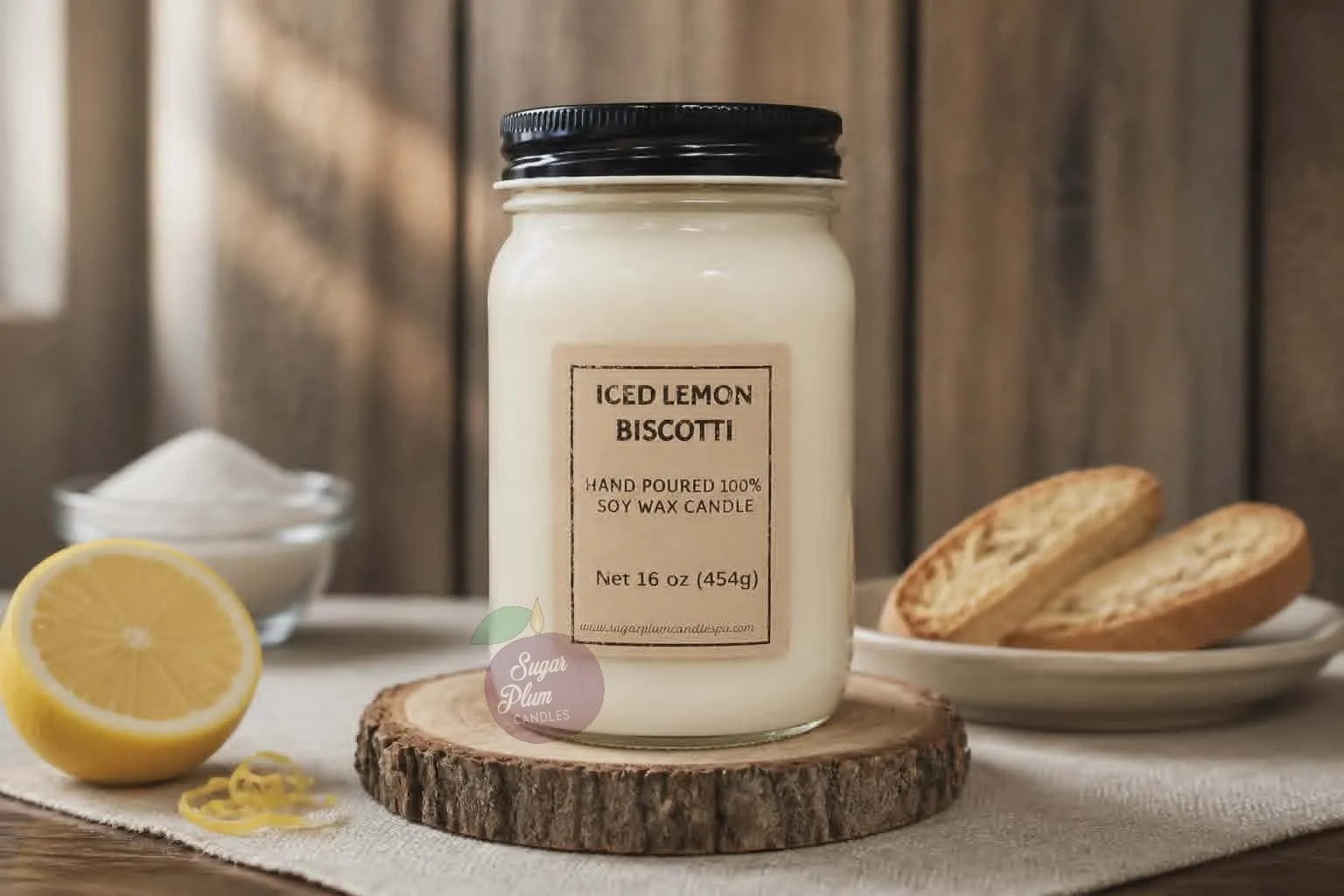 16oz Mason Jar Soy Wax Candle: Lemon Biscotti