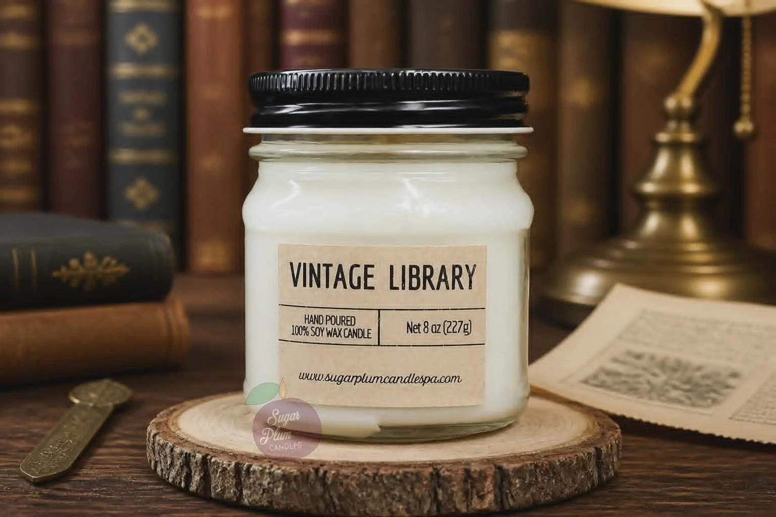 8oz Mason Jar Soy Wax Candle: Vintage Library