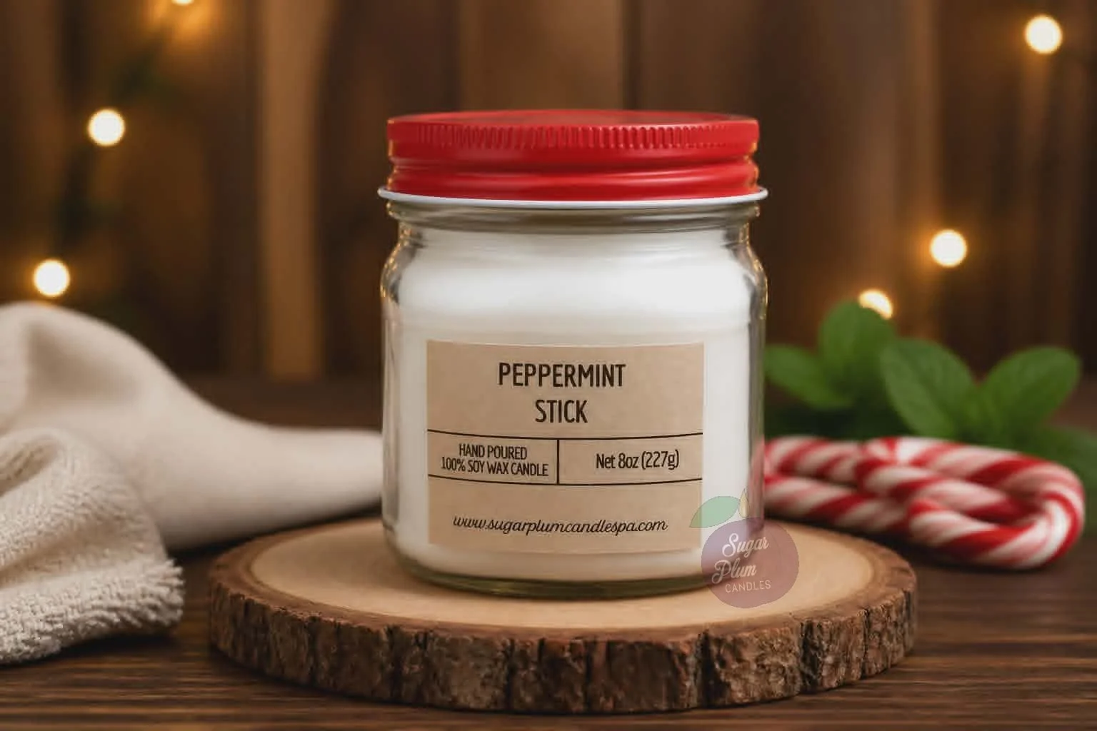 8oz Mason Jar Soy Wax Candle: Peppermint Stick