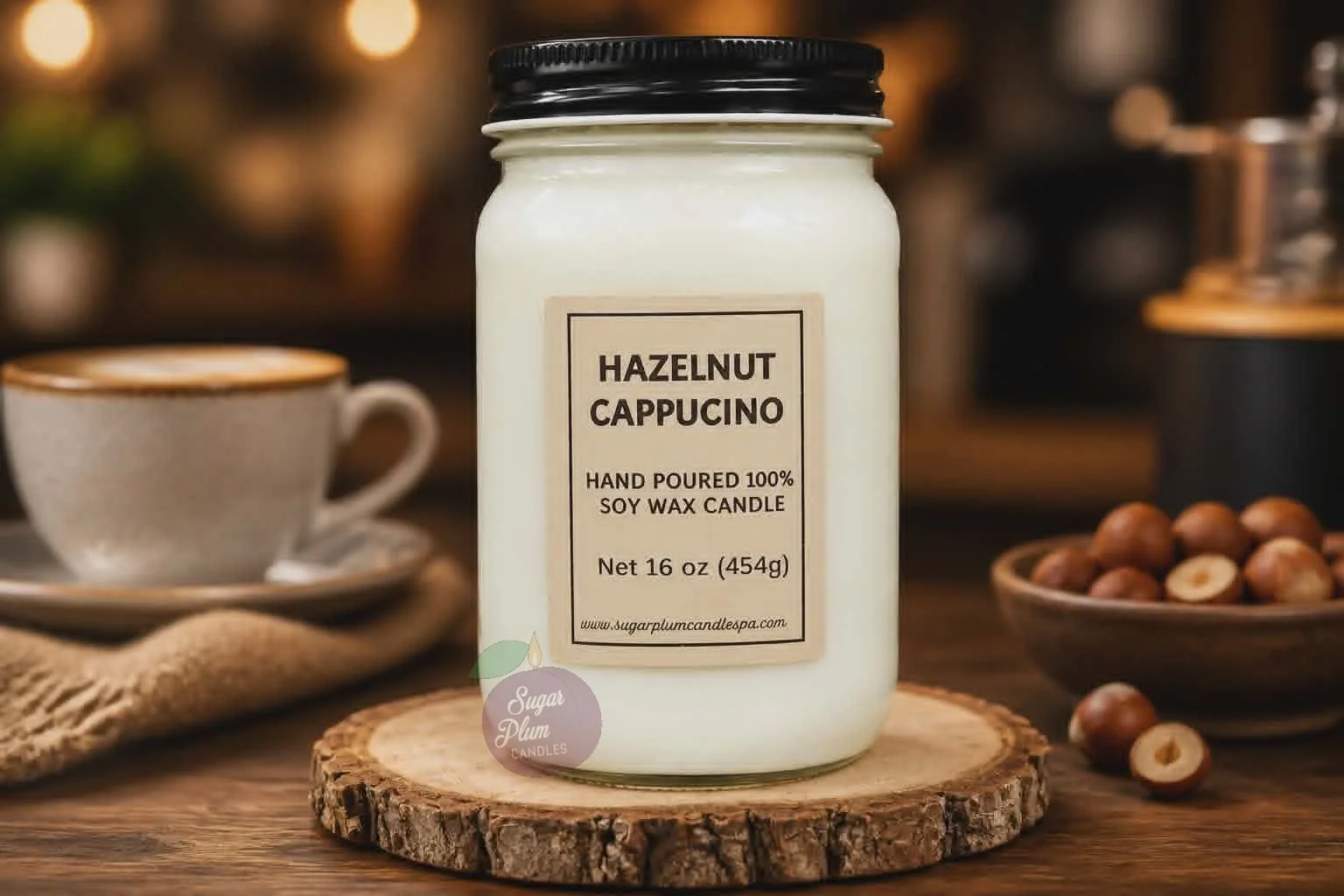 16oz Mason Jar Soy Wax Candle: Hazelnut Cappuccino