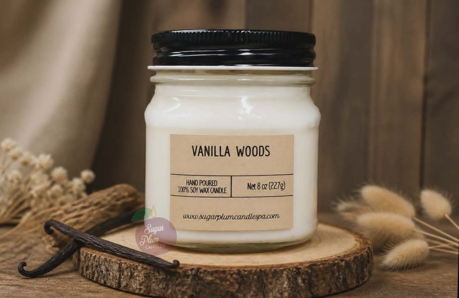 8oz Mason Jar Soy Wax Candle: Vanilla Woods