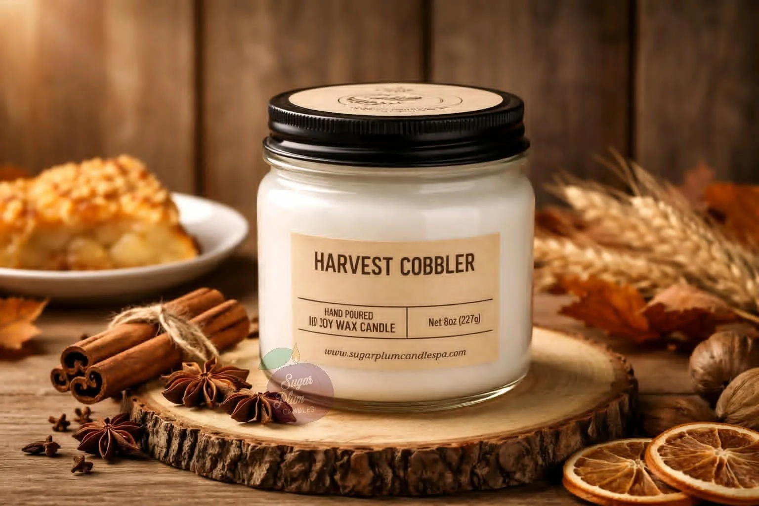 8oz Mason Jar Soy Wax Candle: Harvest Cobbler