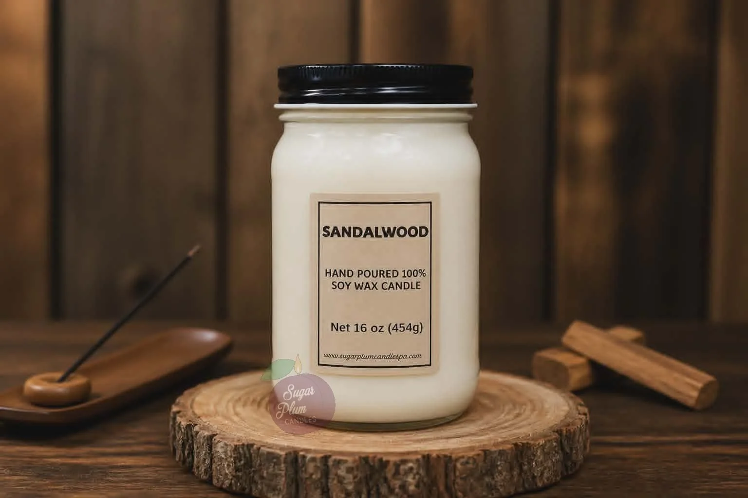 16oz Mason Jar Soy Wax Candle: Sandalwood