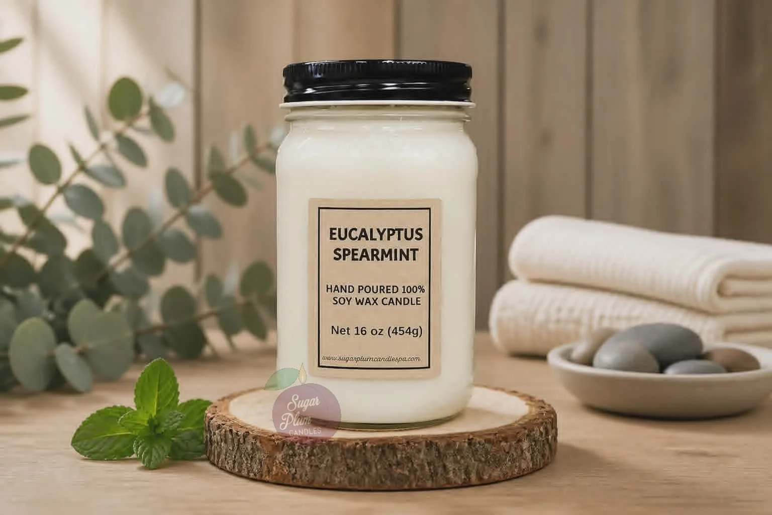 16oz Mason Jar Soy Wax Candle: Eucalyptus Spearmint