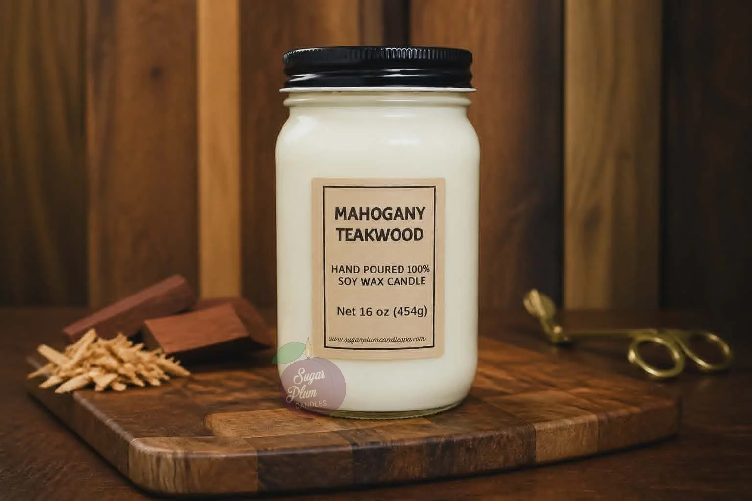 16oz Mason Jar Soy Wax Candle: Mahogany Teakwood