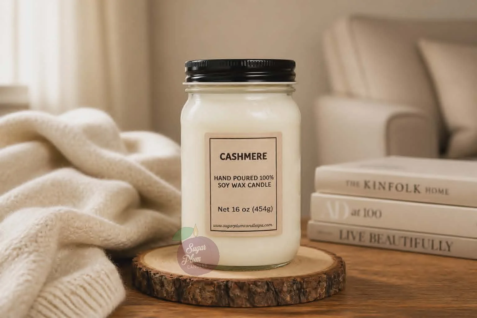 16oz Mason Jar Soy Wax Candle: Cashmere
