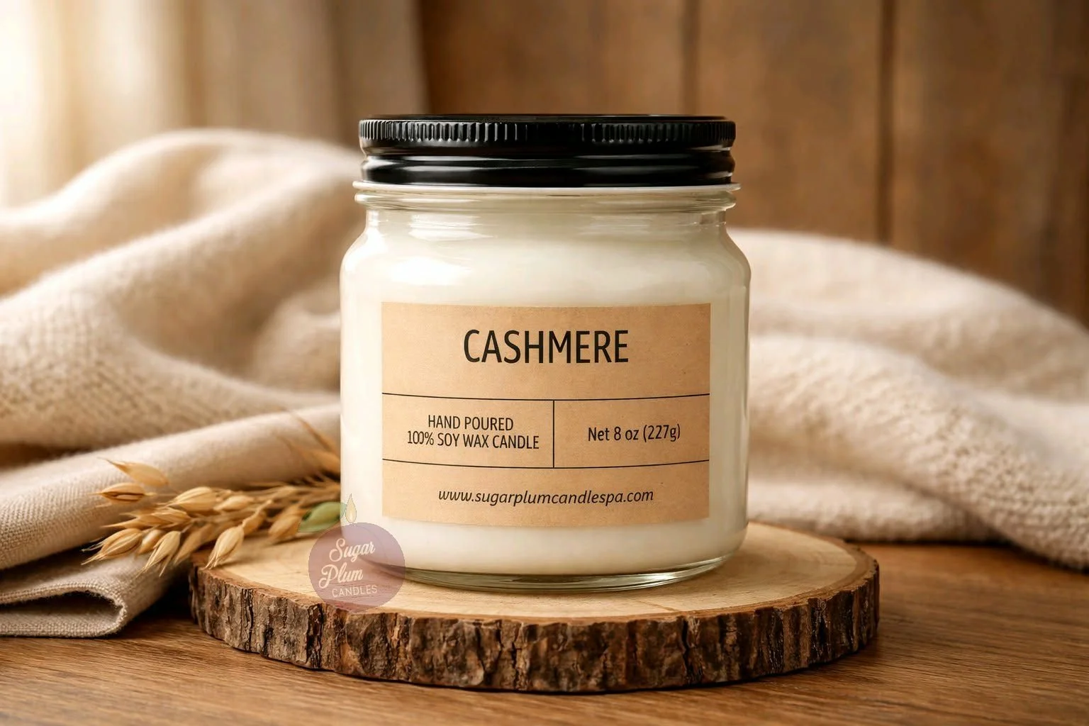 8oz Mason Jar Soy Wax Candle: Cashmere