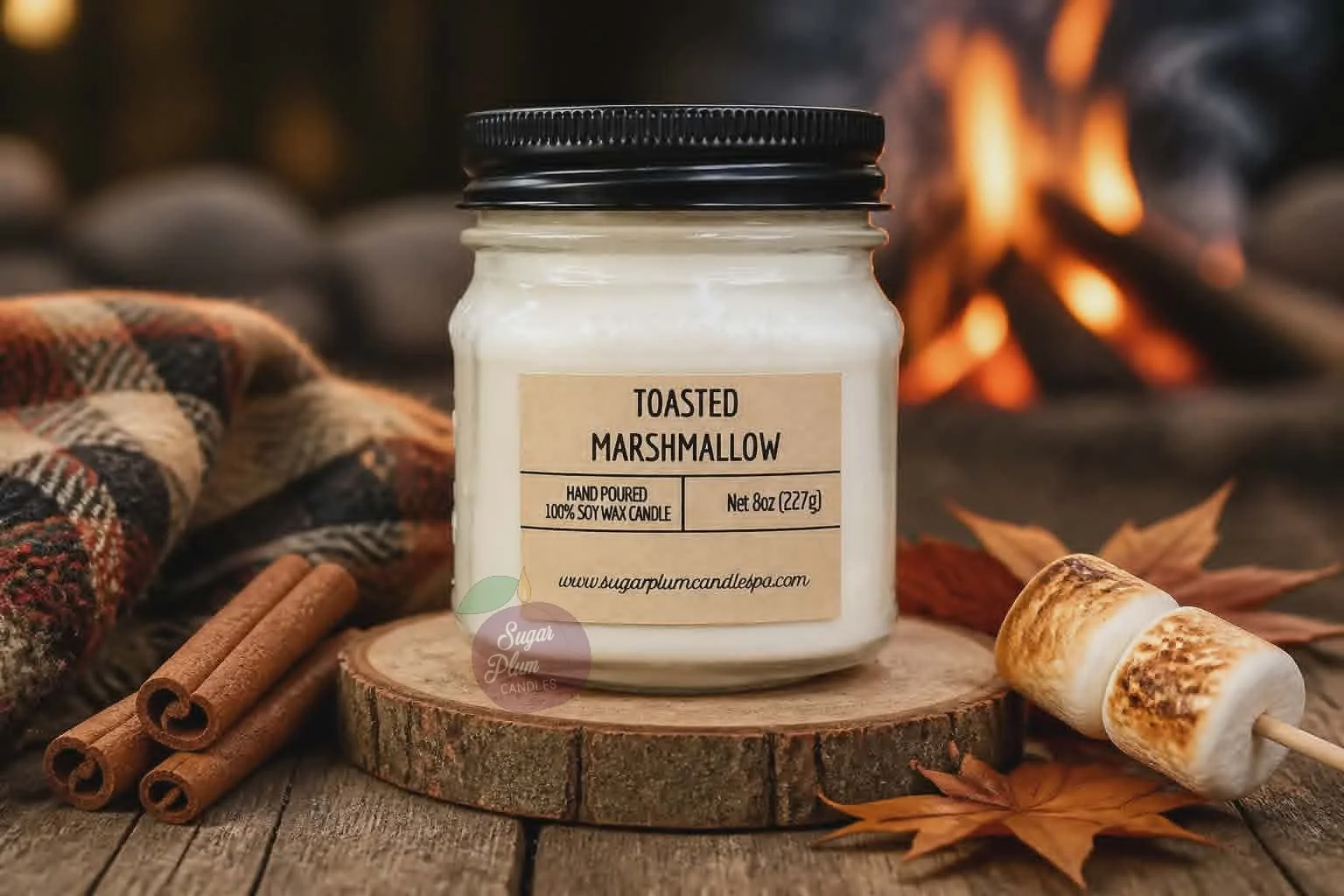 8oz Mason Jar Soy Wax Candle: Toasted Marshmallow