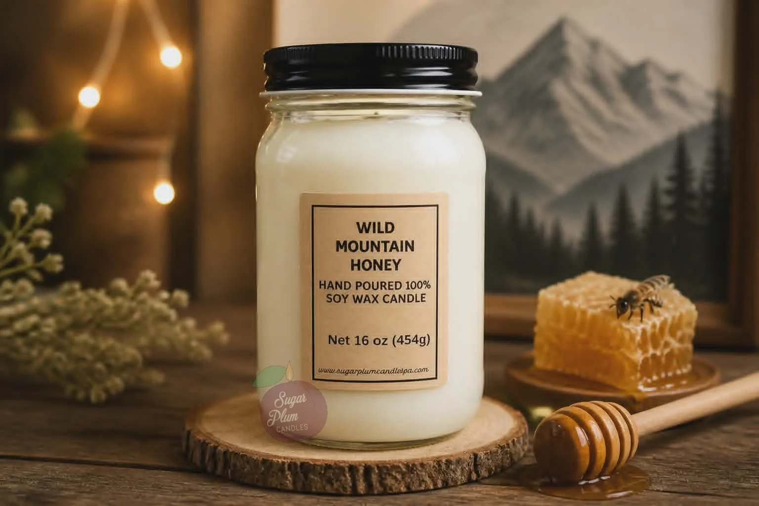 16oz Mason Jar Soy Wax Candle: Wild Mountain Honey