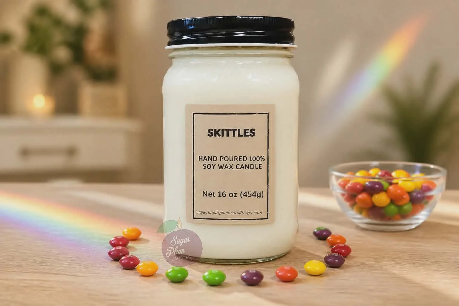 16oz Mason Jar Soy Wax Candle: Skittles