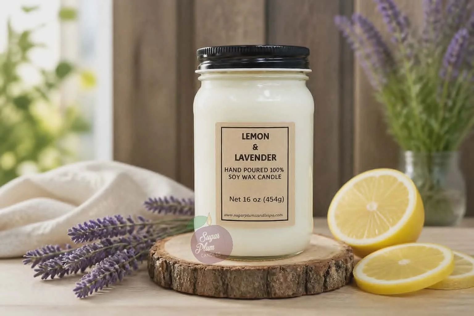 16oz Mason Jar Soy Wax Candle: Lemon & Lavender