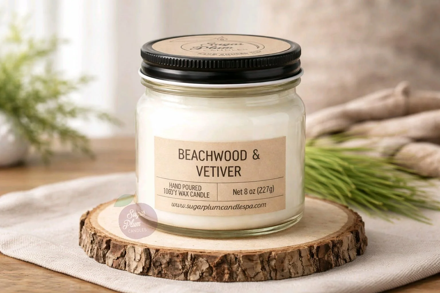8oz Mason Jar Soy Wax Candle: Beachwood & Vetiver