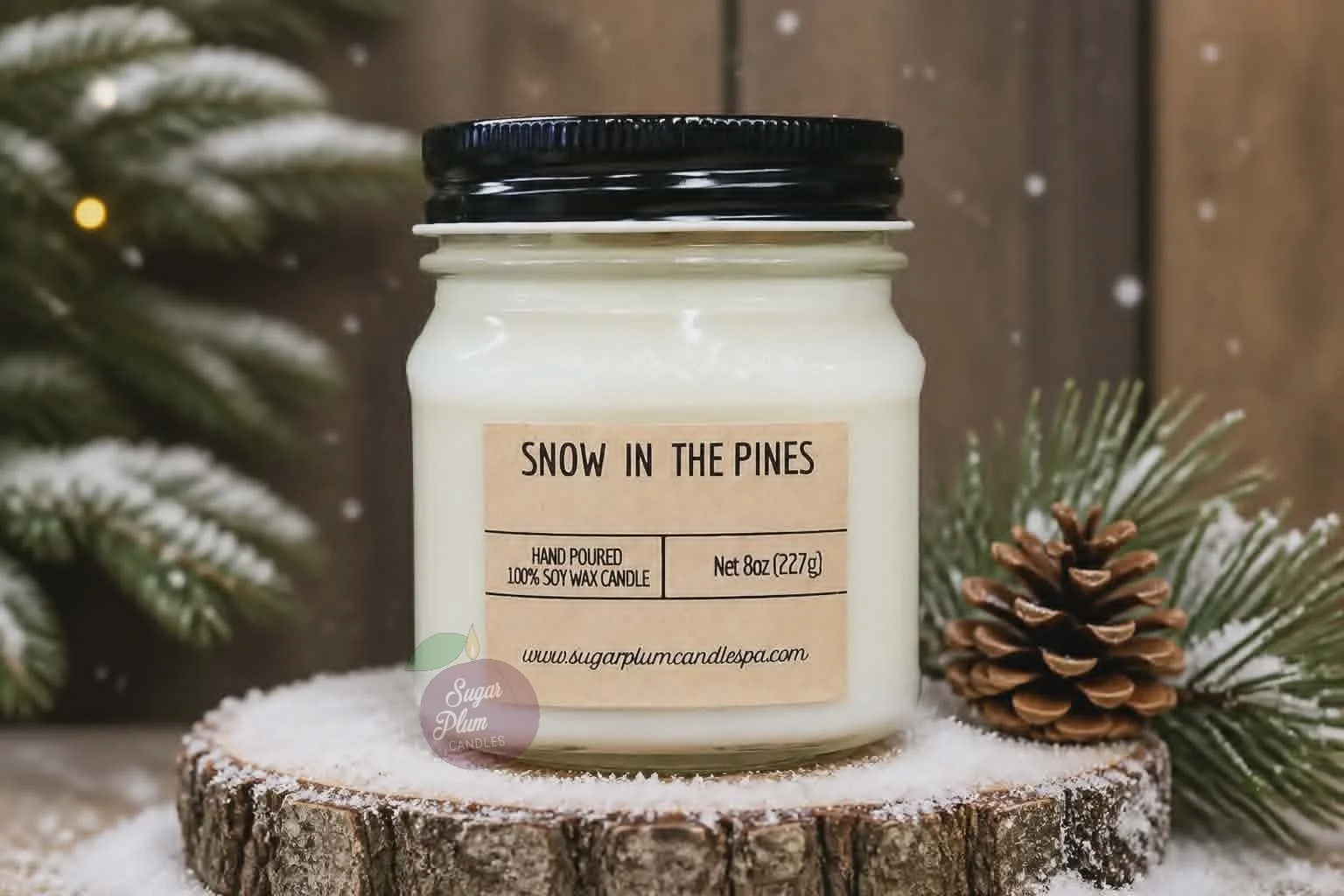 8oz Mason Jar Soy Wax Candle: Snow In the Pines