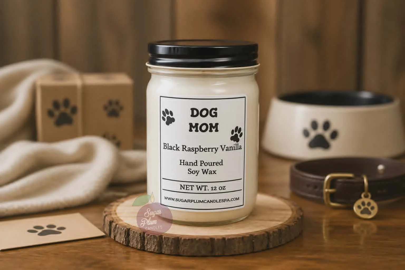 "Dog Mom" - Black Raspberry & Vanilla: 12oz Pet Themed, Soy Wax Candle