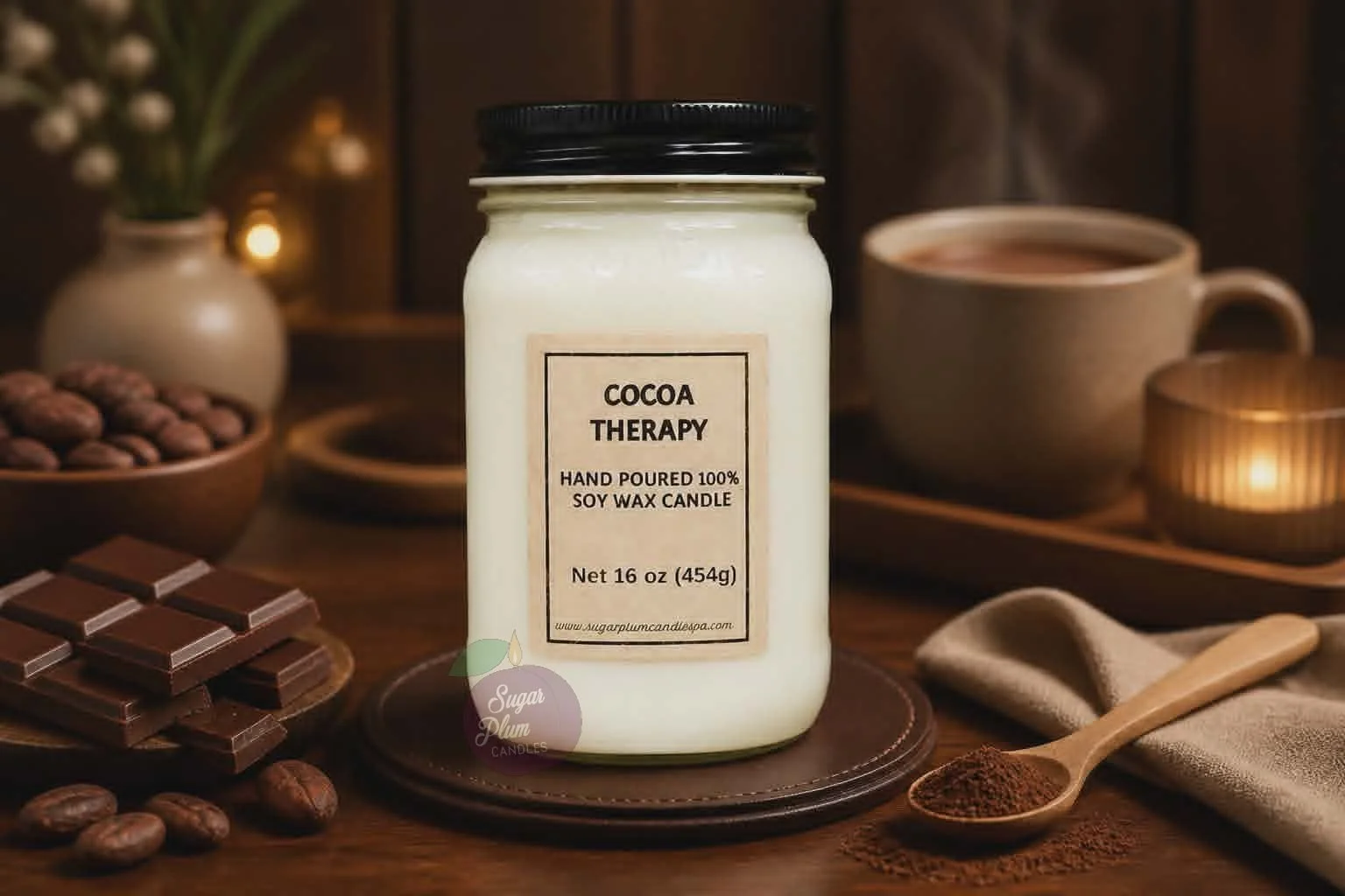 16oz Mason Jar Soy Wax Candle: Cocoa Therapy