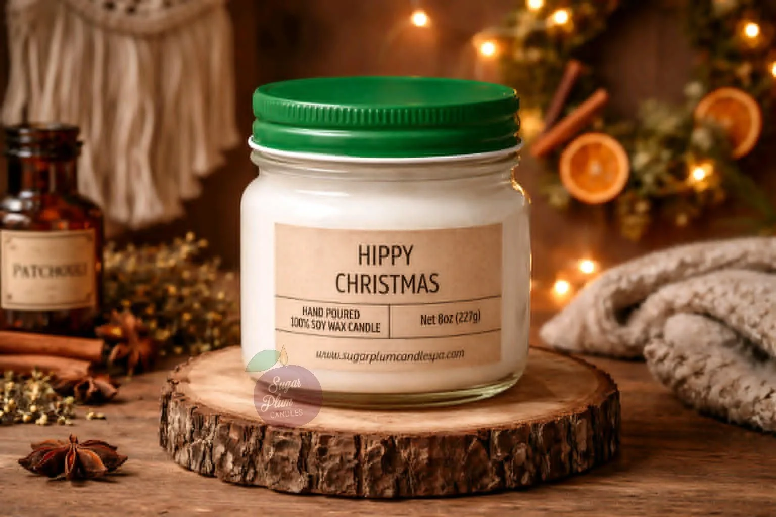 8oz Mason Jar Soy Wax Candle: Hippy Christmas