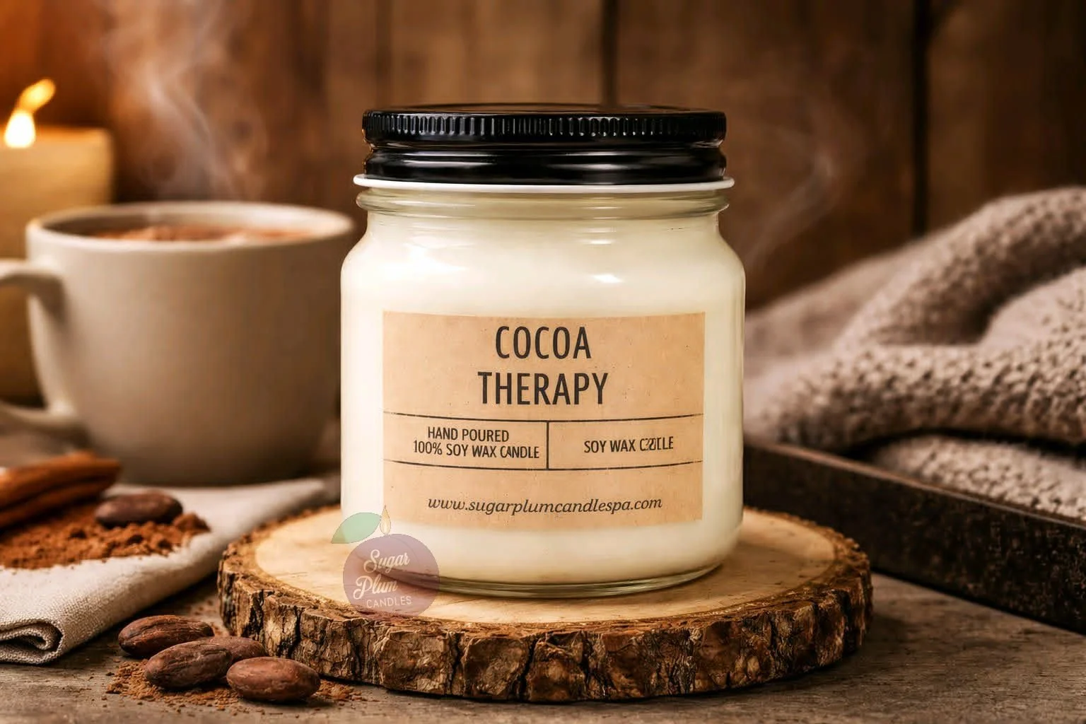 8oz Mason Jar Soy Wax Candle: Cocoa Therapy