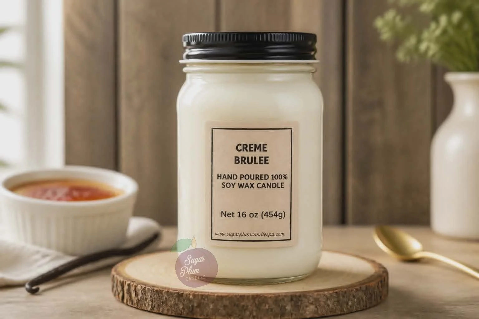 16oz Mason Jar Soy Wax Candle: Creme Brulee