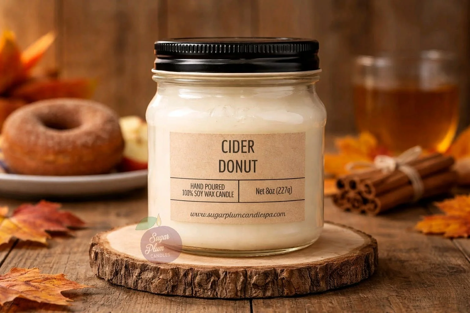 8oz Mason Jar Soy Wax Candle: Cider Donut