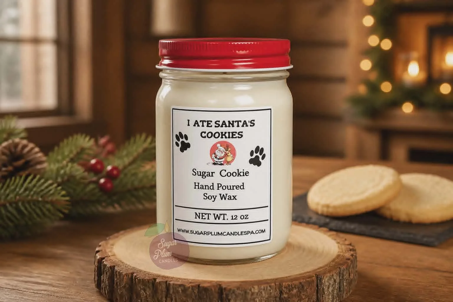 "I ate Santa's Cookies" - Sugar Cookie: 12oz Pet Themed, Soy Wax Candle