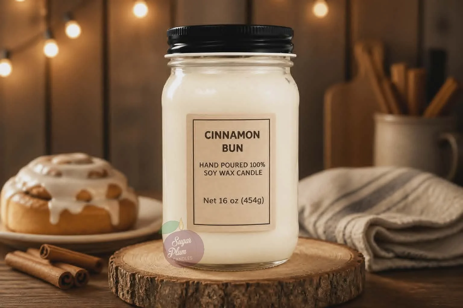 16oz Mason Jar Soy Wax Candle: Cinnamon Bun