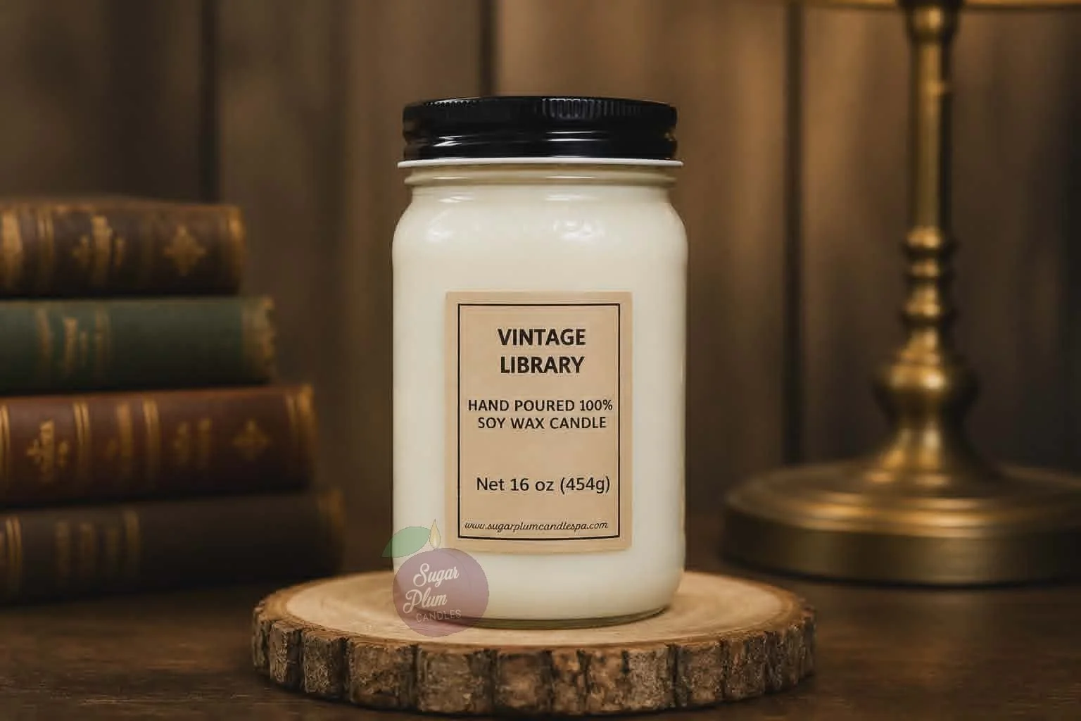 16oz Mason Jar Soy Wax Candle: Vintage Library