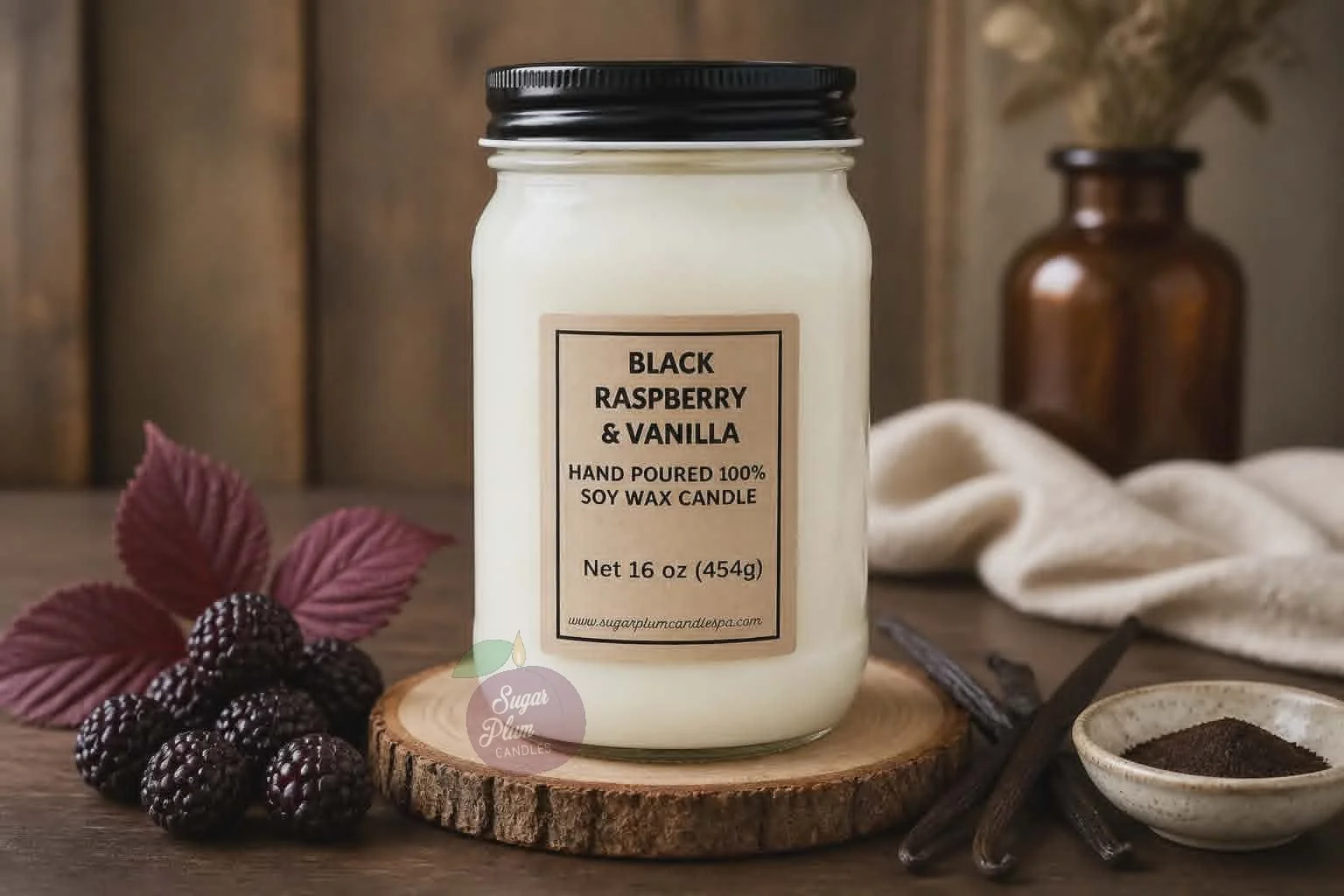 16oz Mason Jar Soy Wax Candle: Black Raspberry & Vanilla