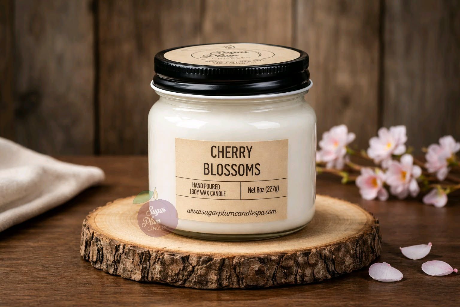 8oz Mason Jar Soy Wax Candle: Cherry Blossoms