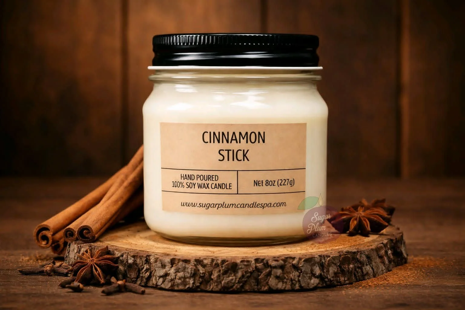 8oz Mason Jar Soy Wax Candle: Cinnamon Stick