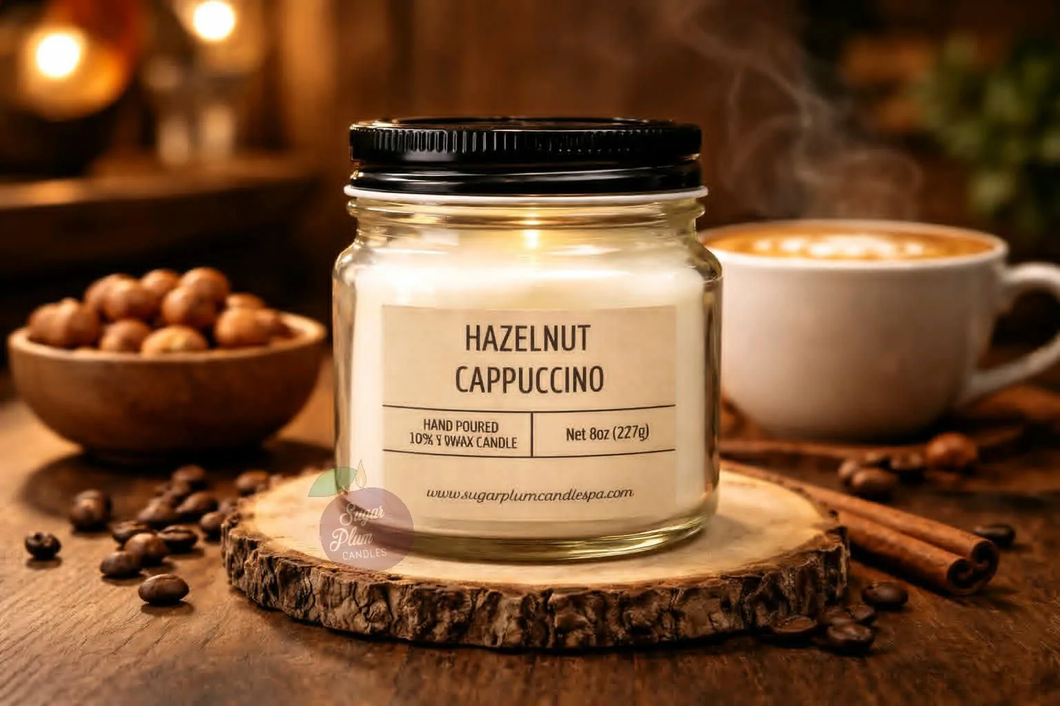 8oz Mason Jar Soy Wax Candle: Hazelnut Cappuccino