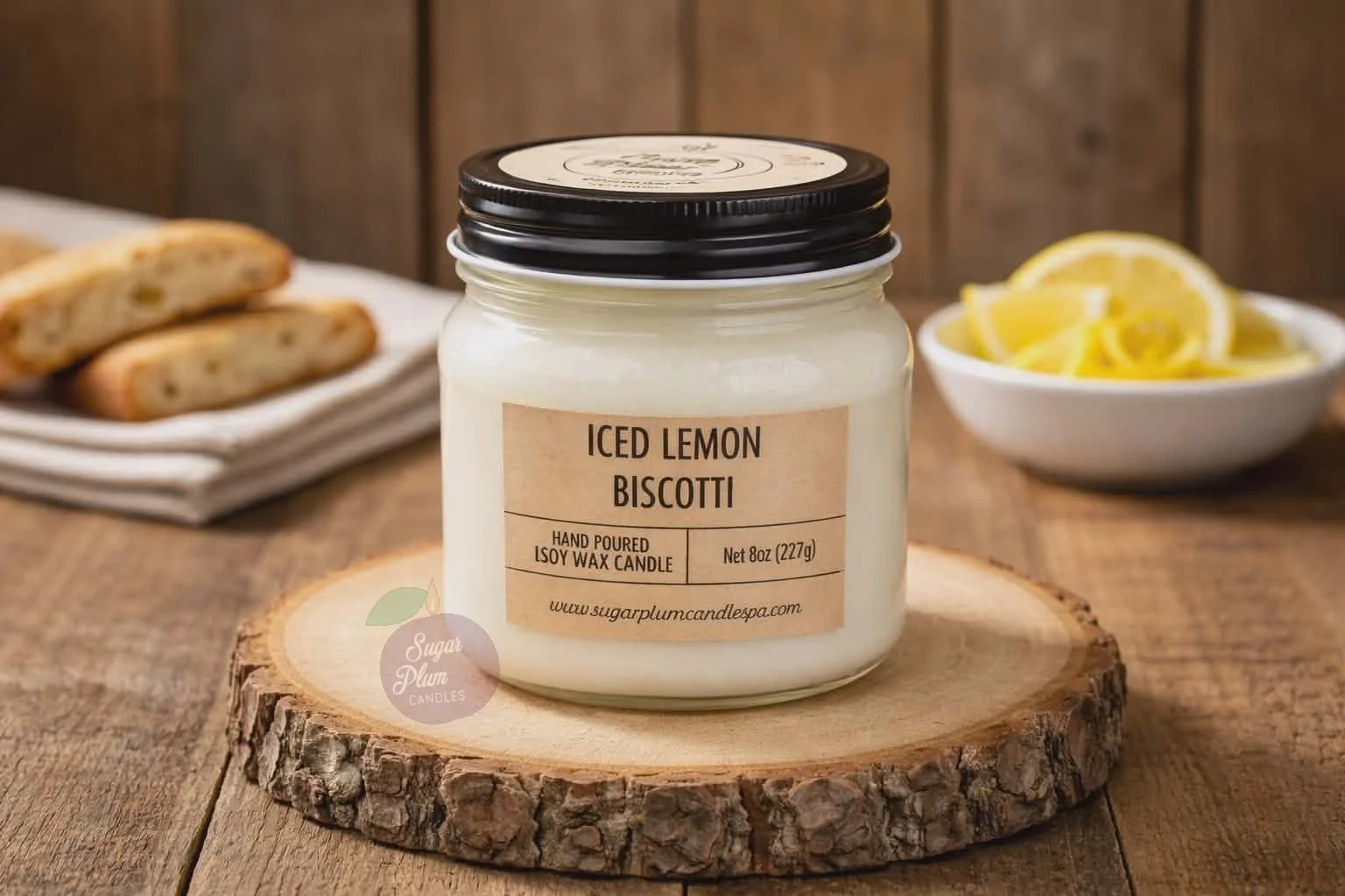 8oz Mason Jar Soy Wax Candle: Lemon Biscotti