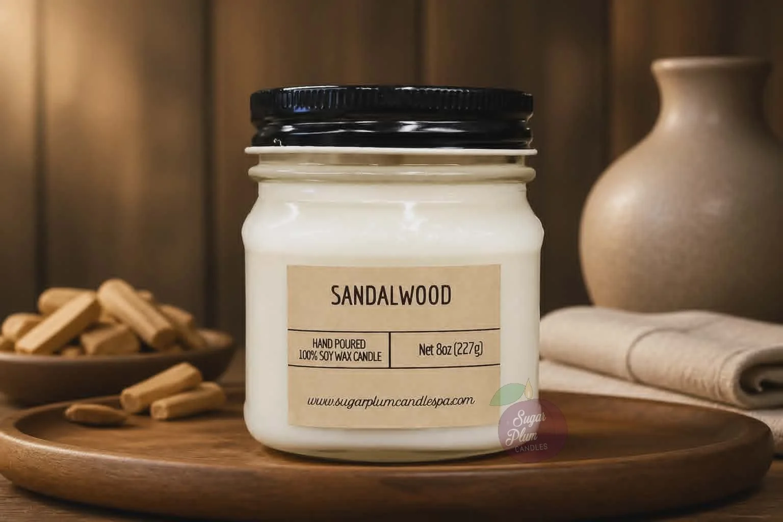 8oz Mason Jar Soy Wax Candle: Sandalwood