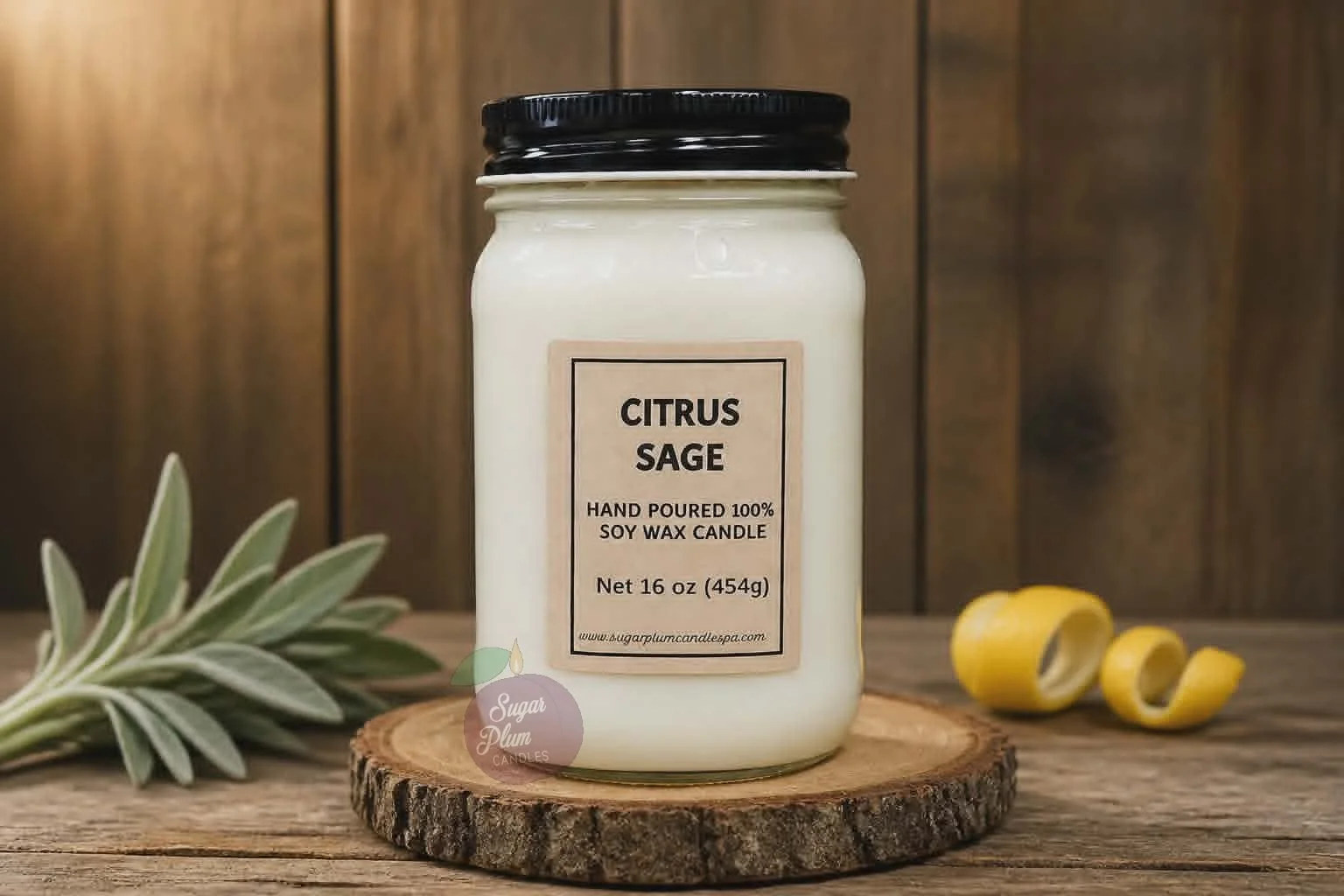 16oz Mason Jar Soy Wax Candle: Citrus Sage