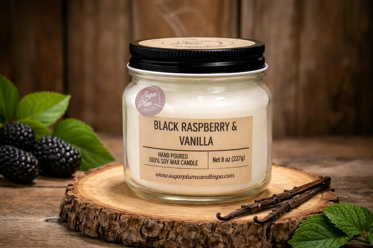 8oz Mason Jar Soy Wax Candle: Black Raspberry & Vanilla