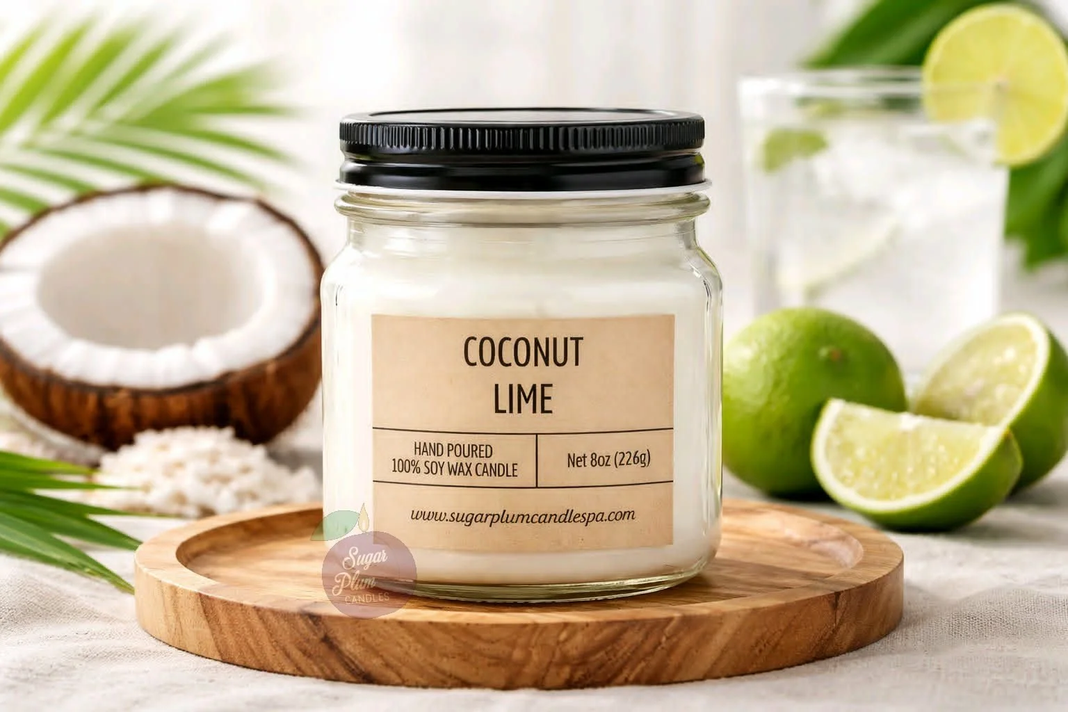 8oz Mason Jar Soy Wax Candle: Coconut Lime