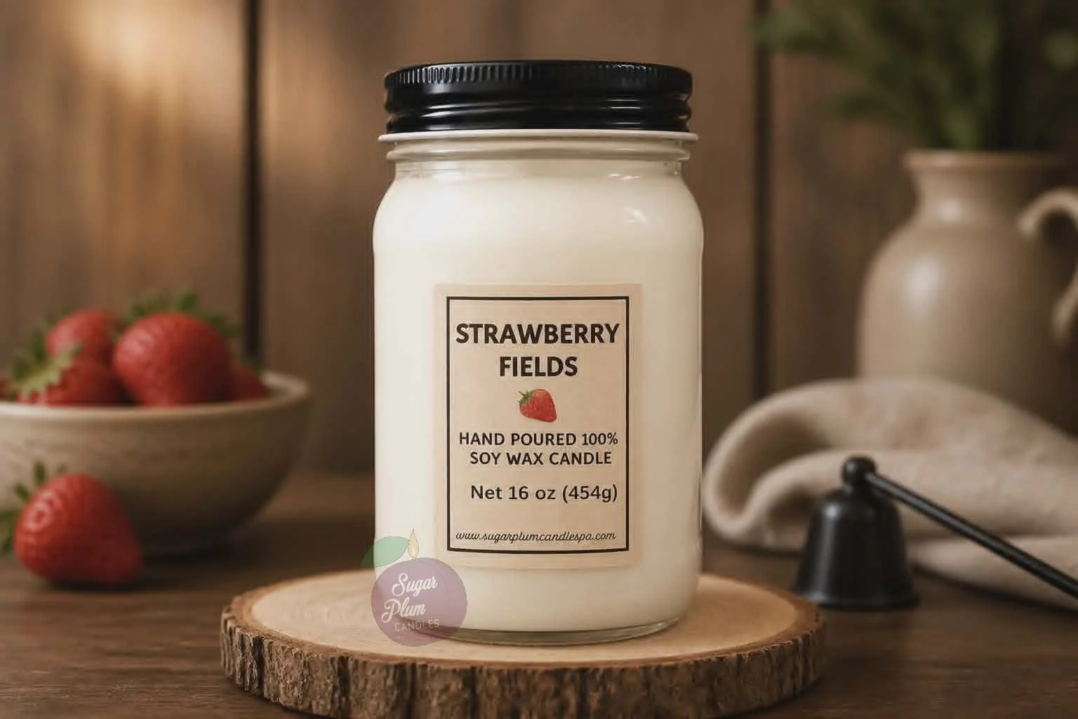 16oz Mason Jar Soy Wax Candle: Strawberry Fields: