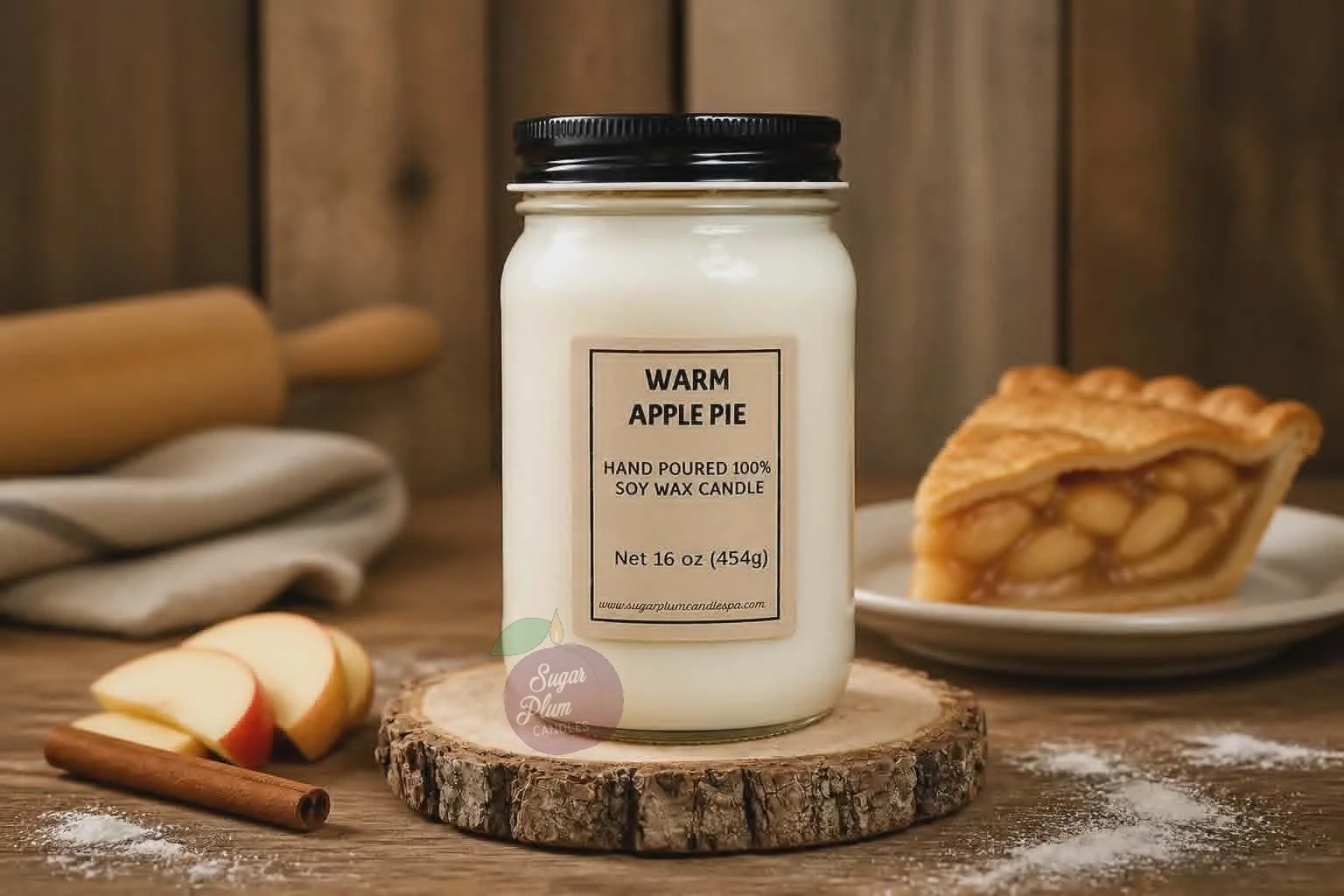 16oz Mason Jar Soy Wax Candle: Warm Apple Pie