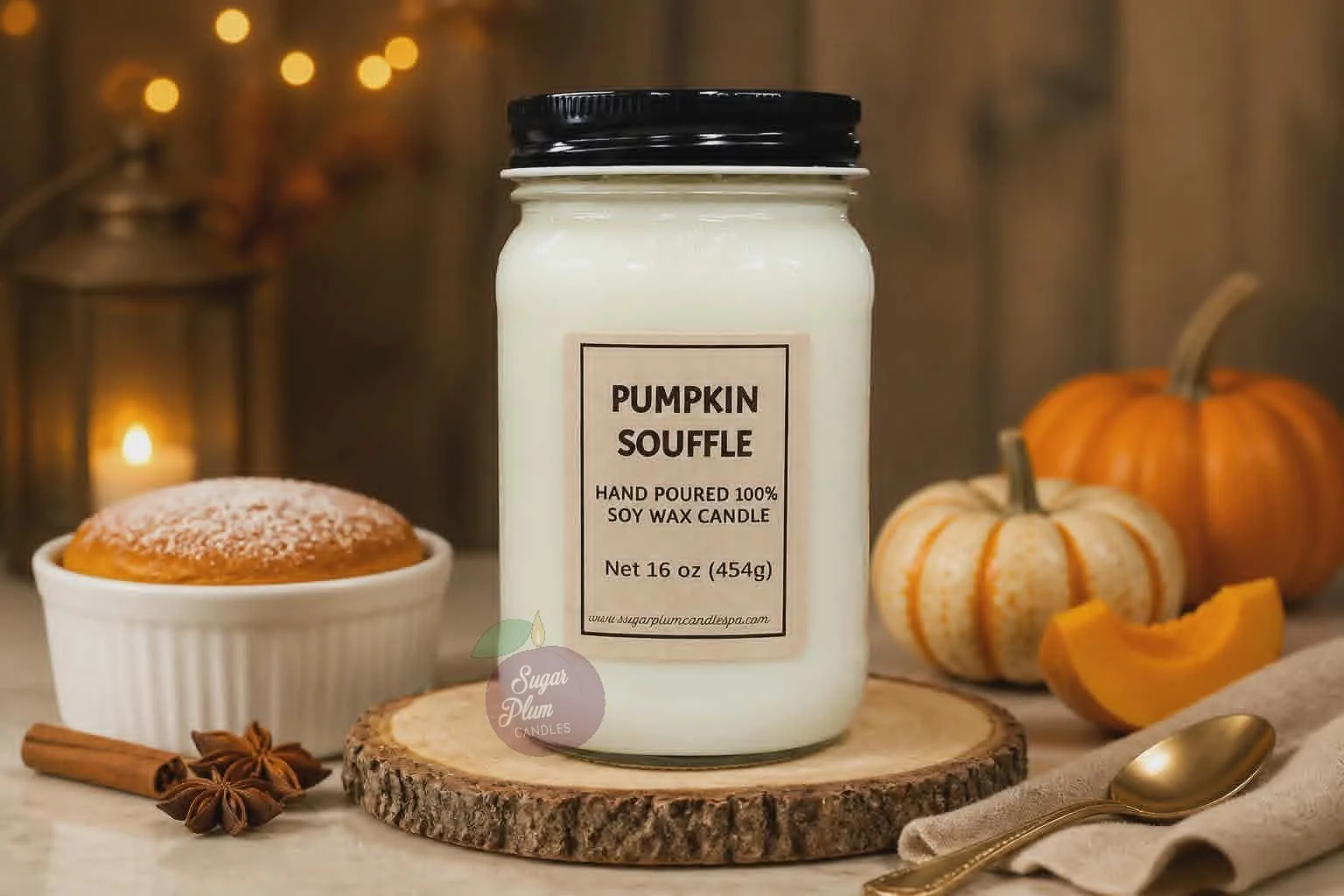 16oz Mason Jar Soy Wax Candle: Pumpkin Souffle