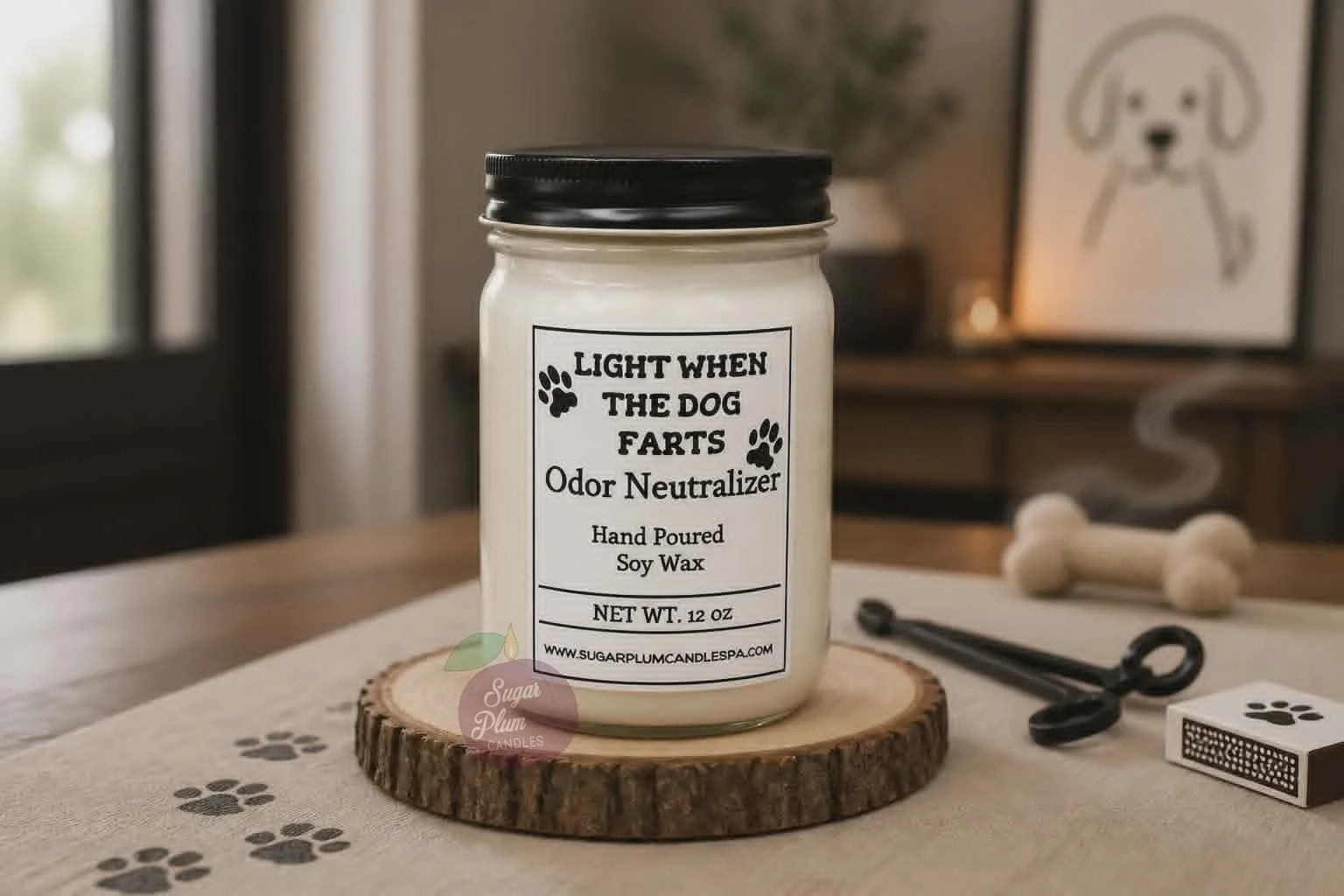 "Light when the Dog Farts" - Odor Neutralizer: 12oz Pet Themed, Soy Wax Candle