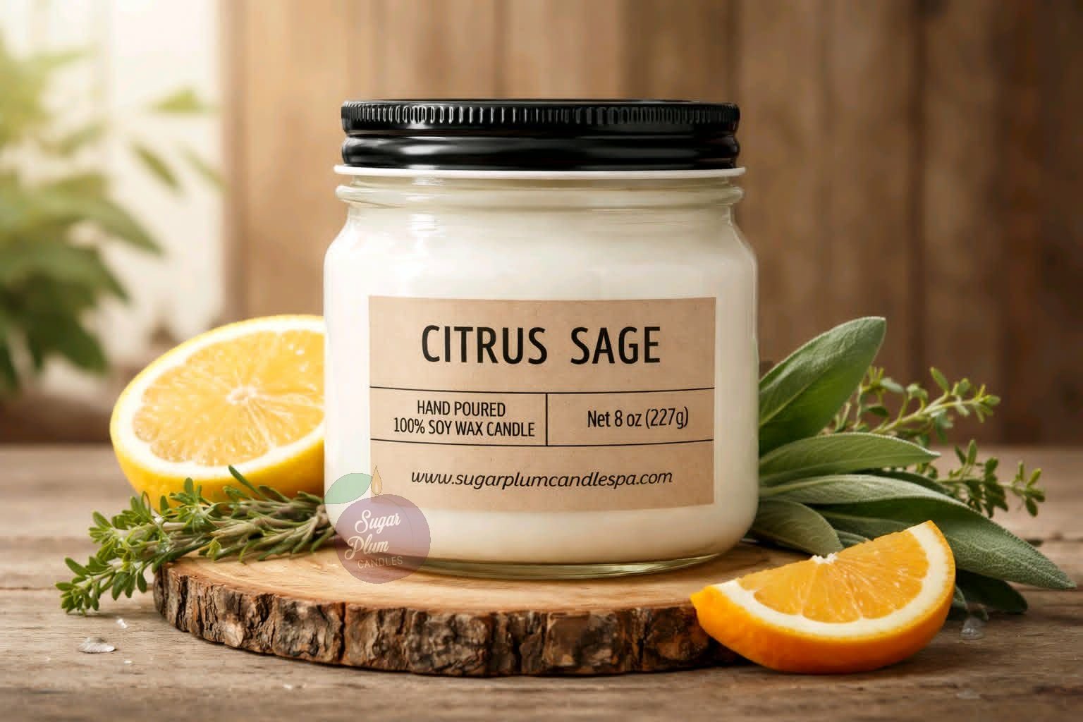 8oz Mason Jar Soy Wax Candle: Citrus Sage