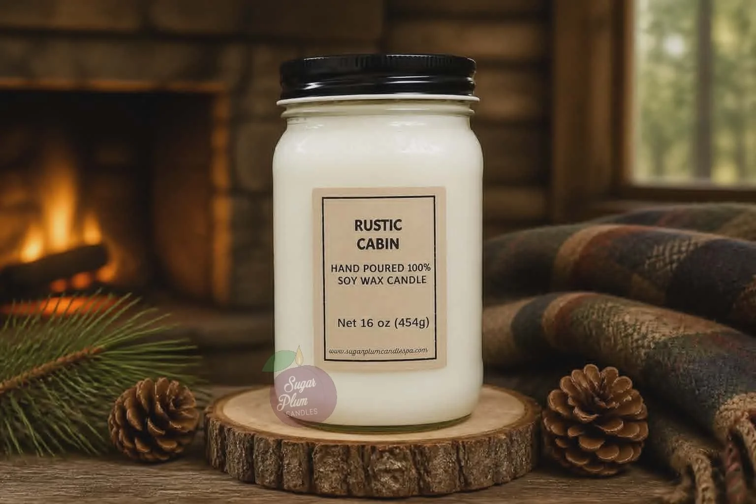 16oz Mason Jar Soy Wax Candle: Rustic Cabin